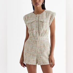NWT Express Tweed Sequin Button Front Utility Romper